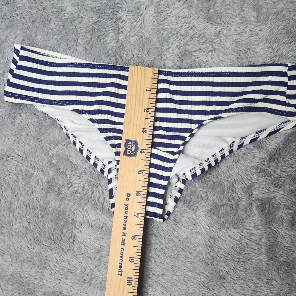 Xhilaration Bikini Bottoms‎ Juniors M 4-6 Navy Stripe Ribbed Cheeky Hipster
